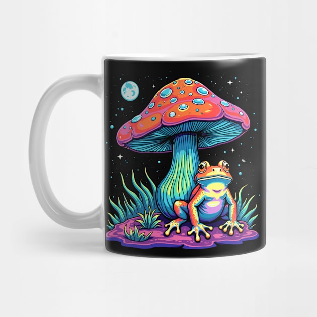 Psychedelic Frog Under Mushroom Trippy Art by Anticorporati